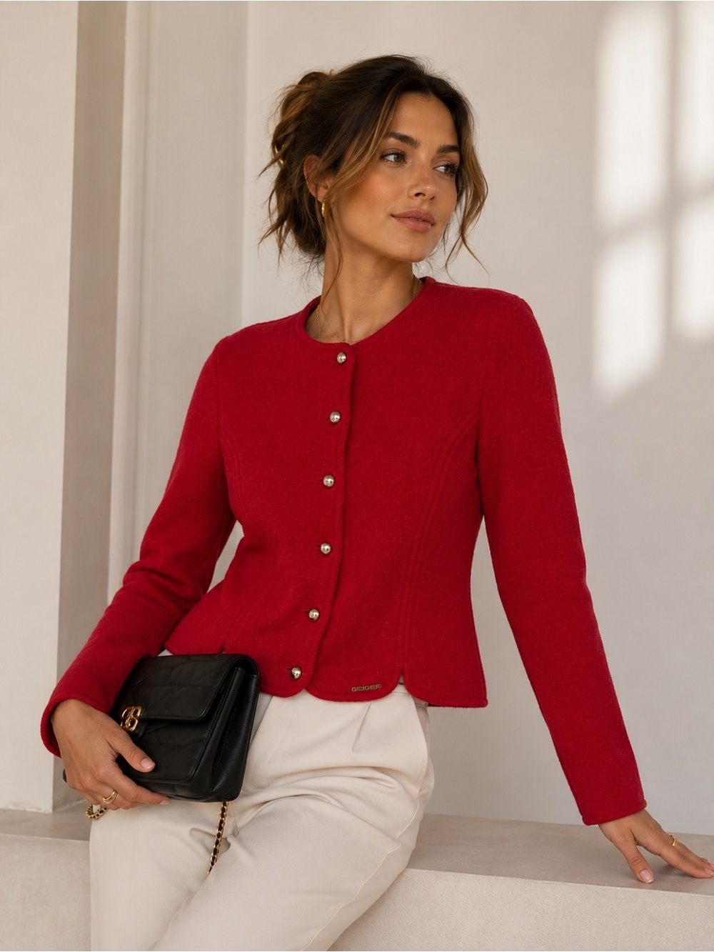 GEIGER Tyrol Austria Boiled Wool Cardigan Jacket Women’s EU 38 Red Loden